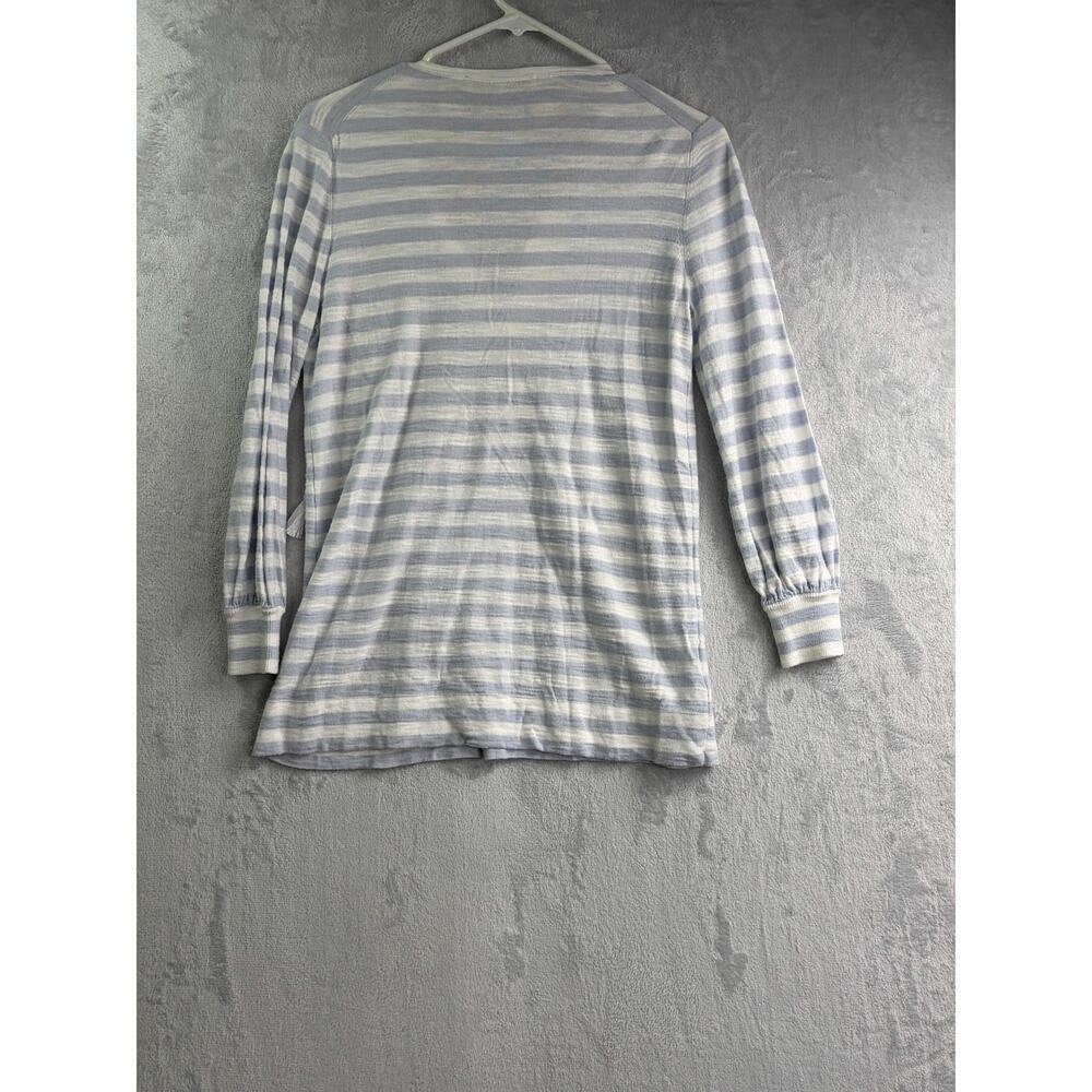 LOFT Blue White Striped Tassel Tie V-Neck Long Sleeve Top - Size XS - Picture 8 of 9